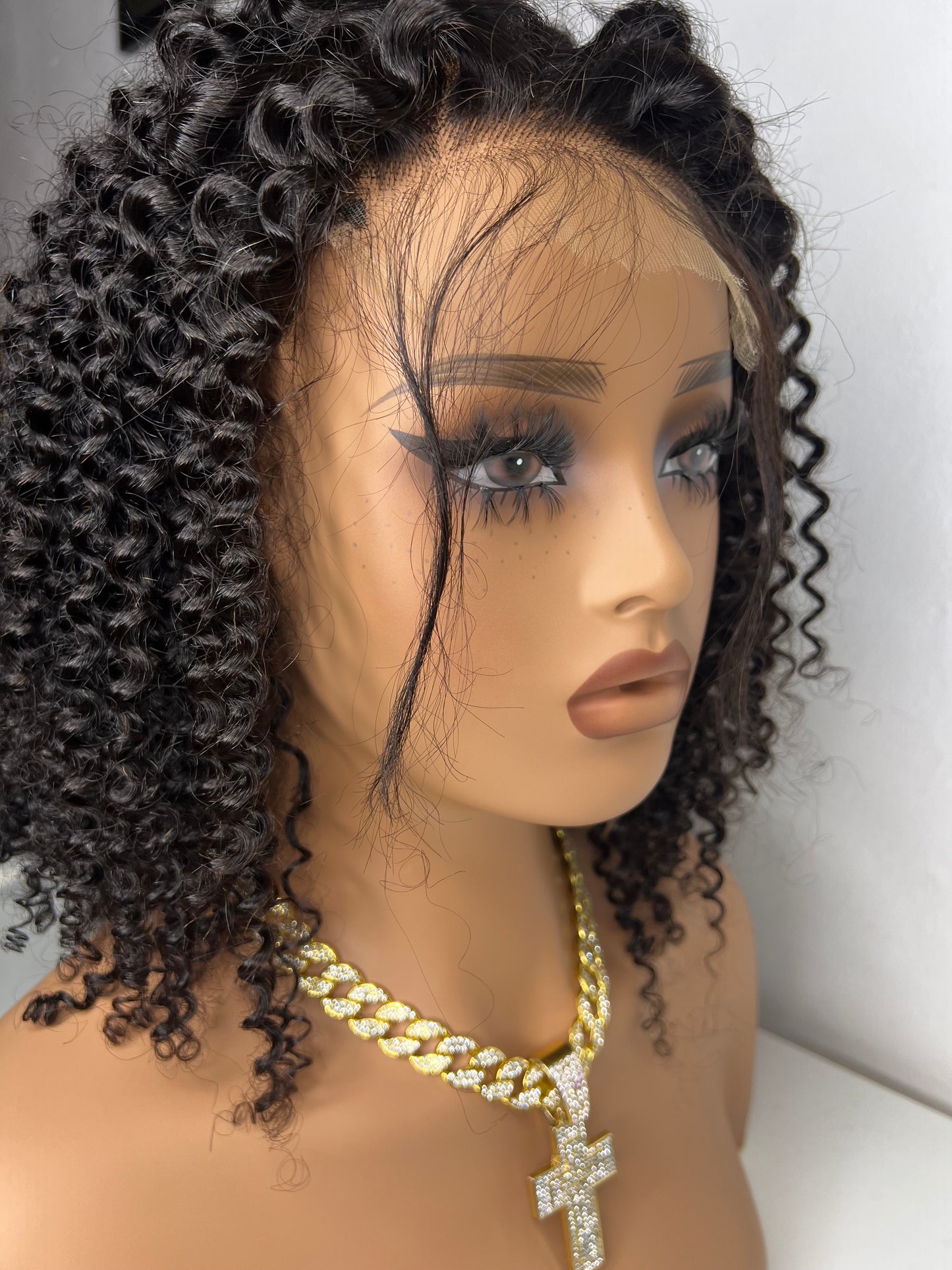 Top Virgin hair hd lace 5x5 -180% kinky curly-sliding band 14 inch