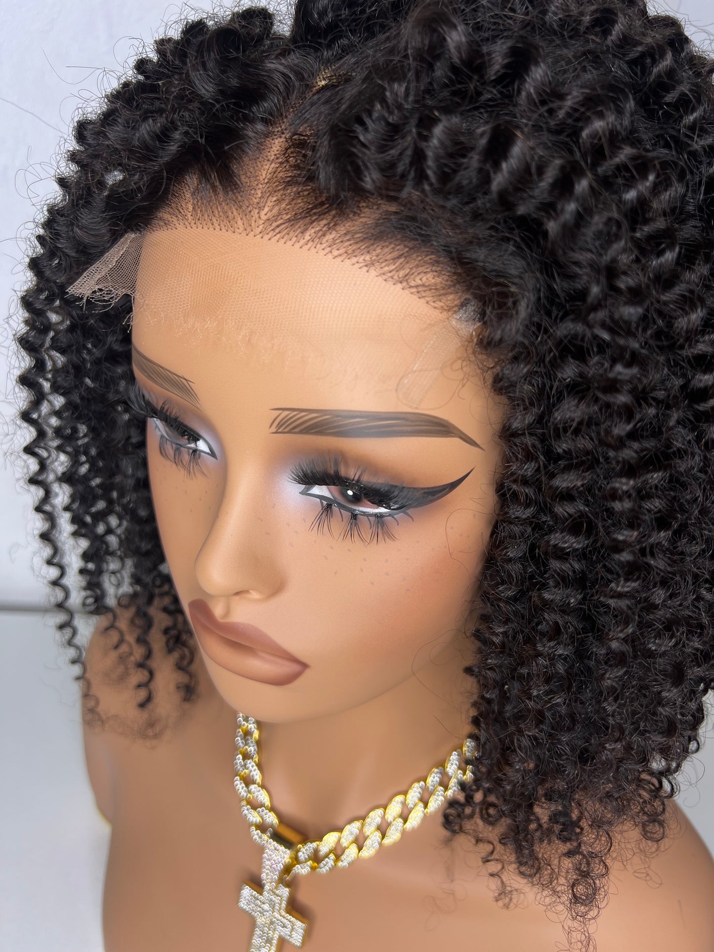 Top Raw Virgin HD Lace Frontal Wig – 4x4 – 14” – 180% Kinky Curly – Sliding Band